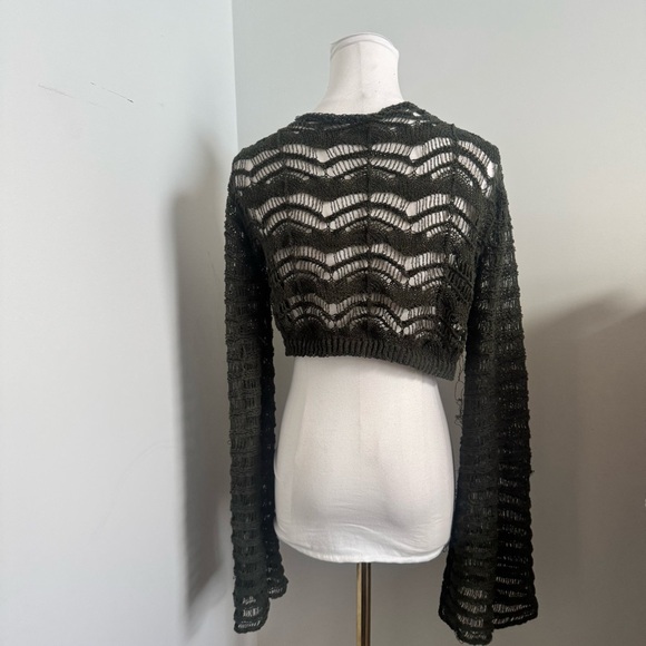 Sheer Crochet Tie-Front Bolero (Olive Black) – Fairycore / Y2K Revival M - Picture 5 of 6